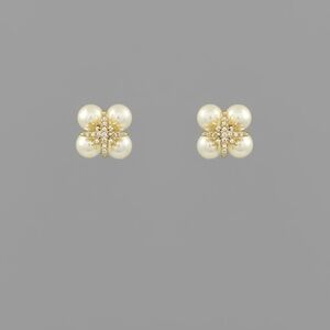 CZ & Pearl Cluster Earrings